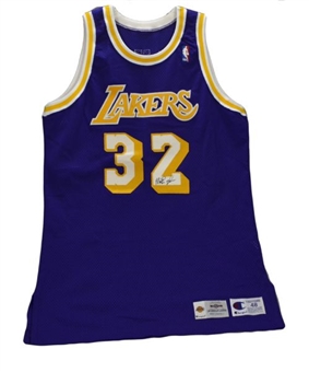 1995-96 Magic Johnson Game Worn and Signed Lakers Jersey (MEARS)